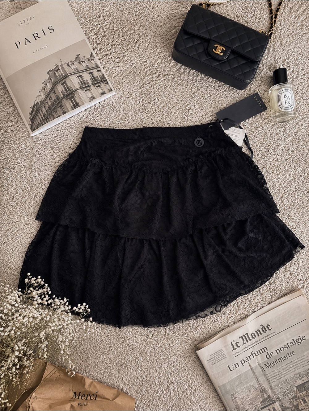 NWT Gaelle Paris black lace tiered miniskirt IT 40 US romantic Lux Y2K croquette